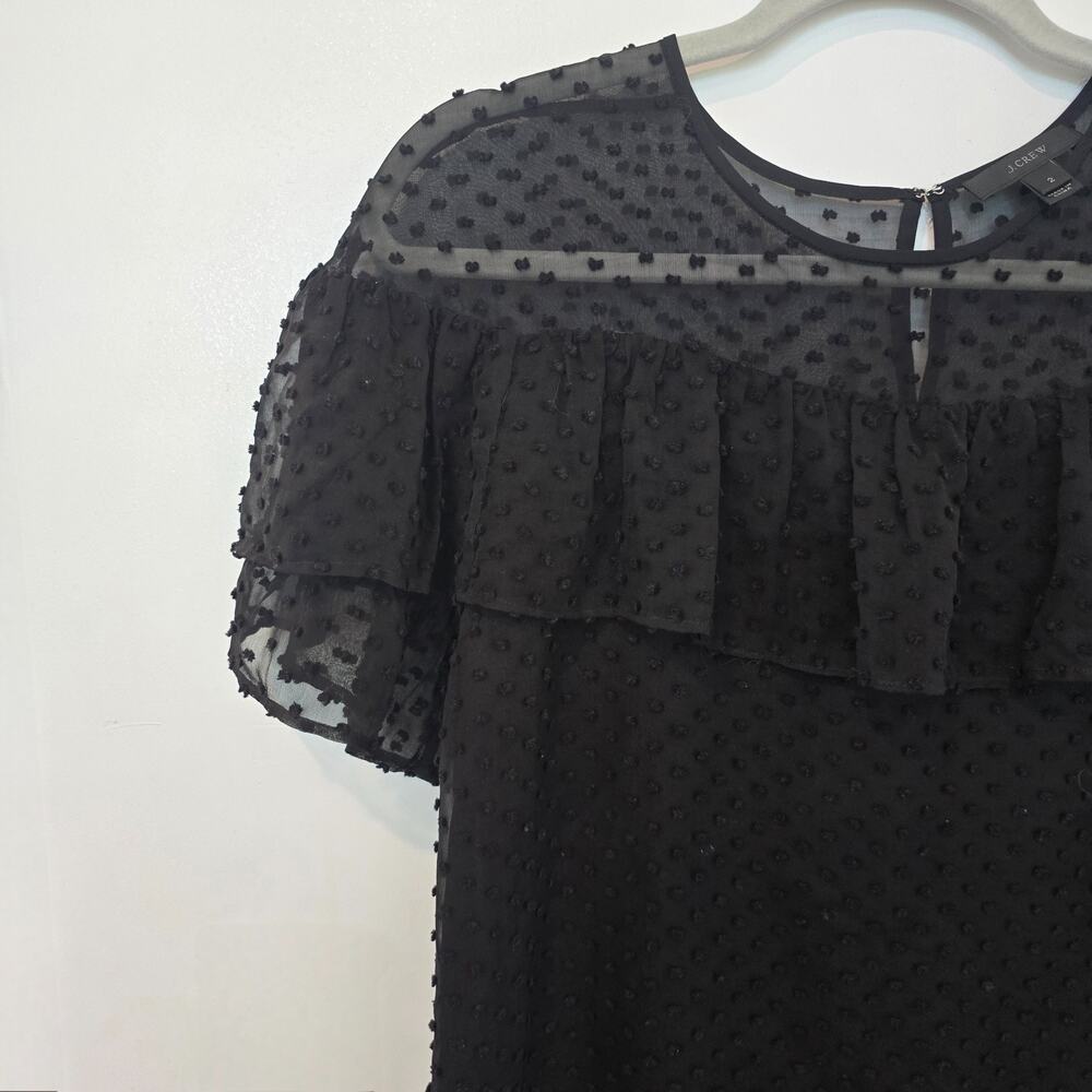J.Crew Women’s Black Swiss Dot Blouse Silk Blend Short Sleeve Ruffle Size 2 XS - Picture 3 of 11